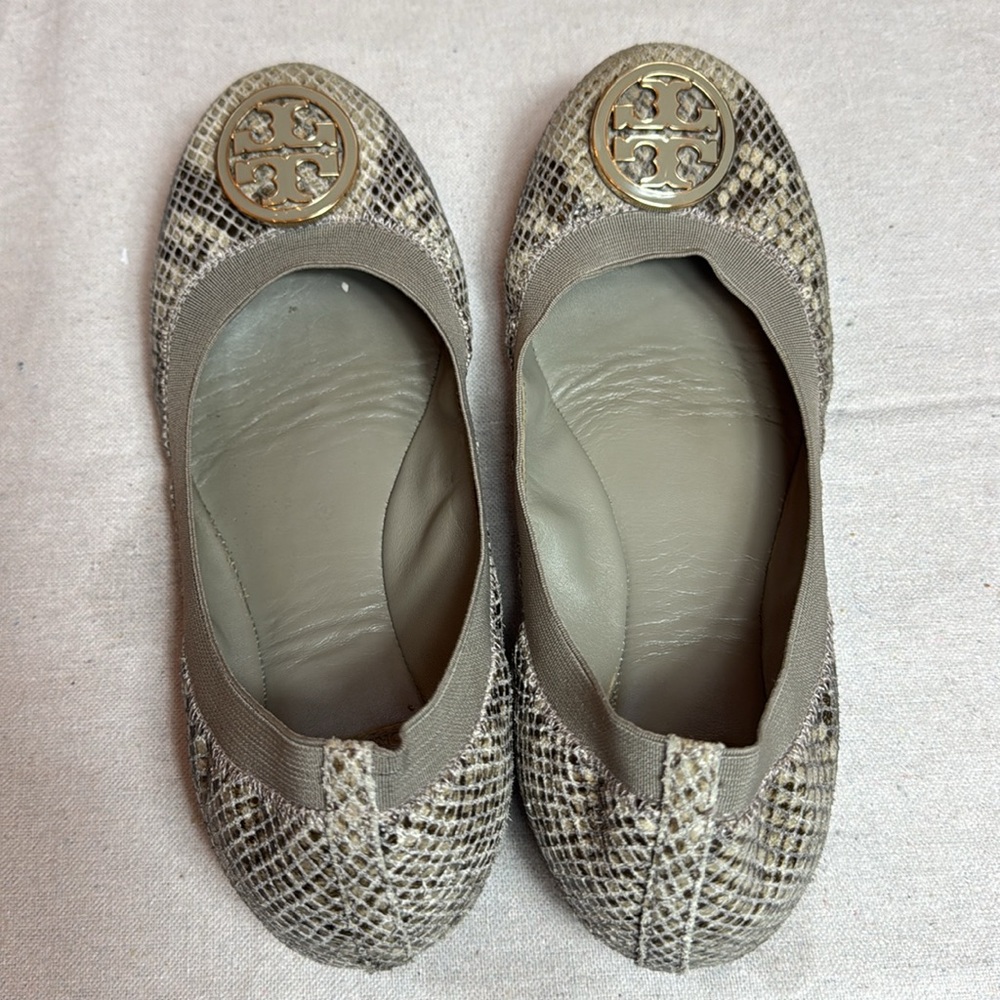 Tory Burch Cream Flats with Gold Medallion